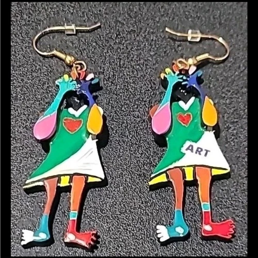 JoeSam Earrings Vintage Handpainted African Art Limited Edition Signed Joe Sam